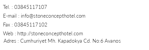 Stone Concept Hotel telefon numaralar, faks, e-mail, posta adresi ve iletiim bilgileri